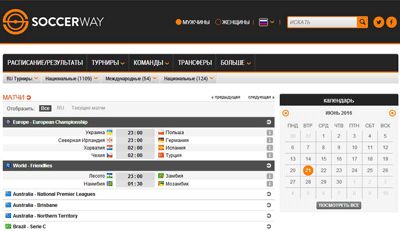 Главная страница soccerway.com