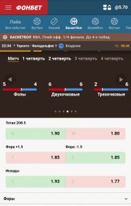 Статистика по ходу матча в мобильном Фонбете